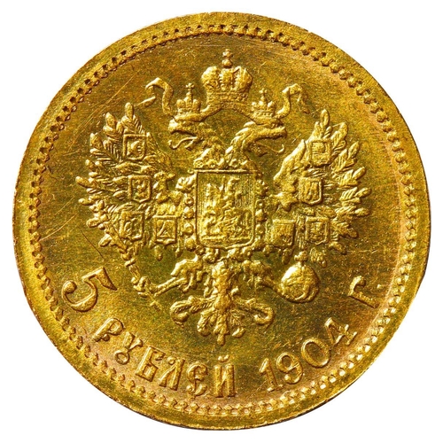 17 - Russian Empire, Emperor Nicholas II (1894-1917), 5 roubles, 1904 year, Gold, 4,3 gr, Y#62, bitkin 31