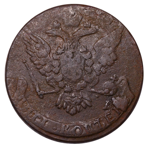 188 - Russian Empire, Empress Elizabeth (1741-1762), 5 kopecks, 1760 year, Copper, 51,19 gr, C#9.2, bitkin... 