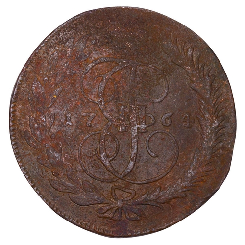 196 - Russian Empire, Empress Catherine II (1762-1796), 5 kopecks, 1764 year, Copper, 51,2 gr, C#59.6, bit... 