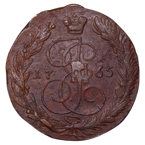 197 - Russian Empire, Empress Catherine II (1762-1796), 5 kopecks, 1765 year, Copper, 51,2 gr, C#59.3, bit... 