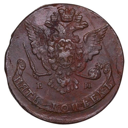 198 - Russian Empire, Empress Catherine II (1762-1796), 5 kopecks, 1768 year, Copper, 51,2 gr, C#59.3, bit... 