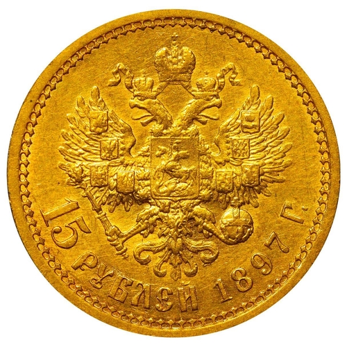 2 - Russian Empire, Emperor Nicholas II (1894-1917), 15 roubles, 1897 year, Gold, 12,9 gr, Y#65.2, bitki... 