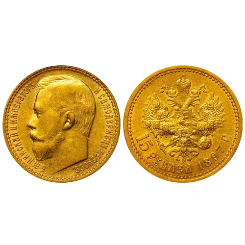 2 - Russian Empire, Emperor Nicholas II (1894-1917), 15 roubles, 1897 year, Gold, 12,9 gr, Y#65.2, bitki... 