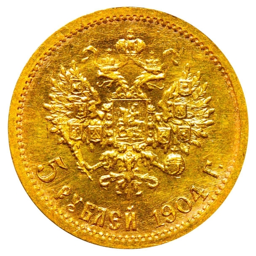 20 - Russian Empire, Emperor Nicholas II (1894-1917), 5 roubles, 1904 year, Gold, 4,3 gr, Y#62, bitkin 31