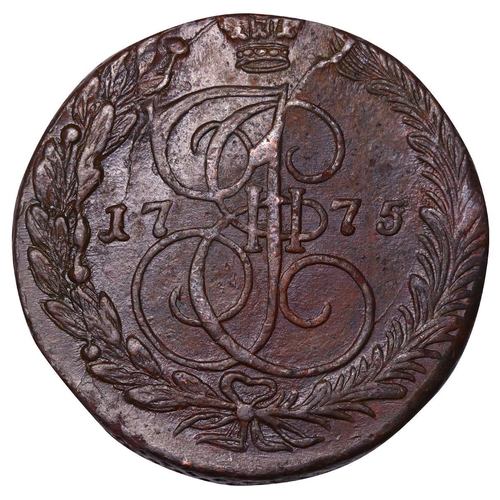 205 - Russian Empire, Empress Catherine II (1762-1796), 5 kopecks, 1775 year, Copper, 51,2 gr, C#59.3, bit... 