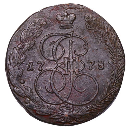 206 - Russian Empire, Empress Catherine II (1762-1796), 5 kopecks, 1778 year, Copper, 51,2 gr, C#59.3, bit... 