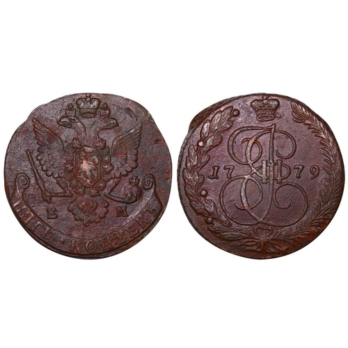 207 - Russian Empire, Empress Catherine II (1762-1796), 5 kopecks, 1779 year, Copper, 51,2 gr, C#59.3, bit... 