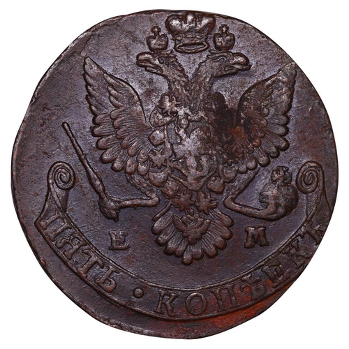 208 - Russian Empire, Empress Catherine II (1762-1796), 5 kopecks, 1780 year, Copper, 51.2 gr, C#59.3, bit... 