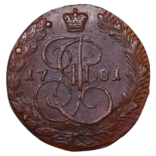 209 - Russian Empire, Empress Catherine II (1762-1796), 5 kopecks, 1781 year, Copper, 51.2 gr, C#59.3, bit... 