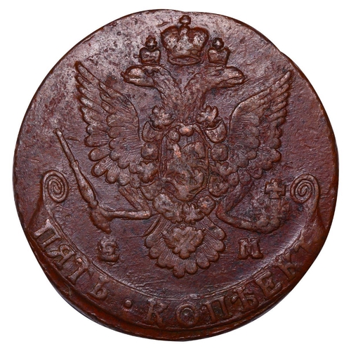 209 - Russian Empire, Empress Catherine II (1762-1796), 5 kopecks, 1781 year, Copper, 51.2 gr, C#59.3, bit... 