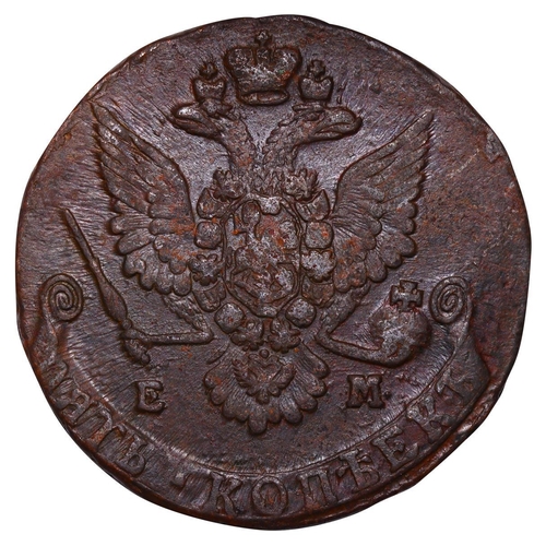 210 - Russian Empire, Empress Catherine II (1762-1796), 5 kopecks, 1781 year, Copper, 51.2 gr, C#59.3, bit... 