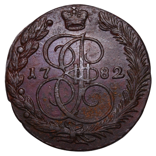 211 - Russian Empire, Empress Catherine II (1762-1796), 5 kopecks, 1782 year, Copper, 51.2 gr, C#59.3, bit... 