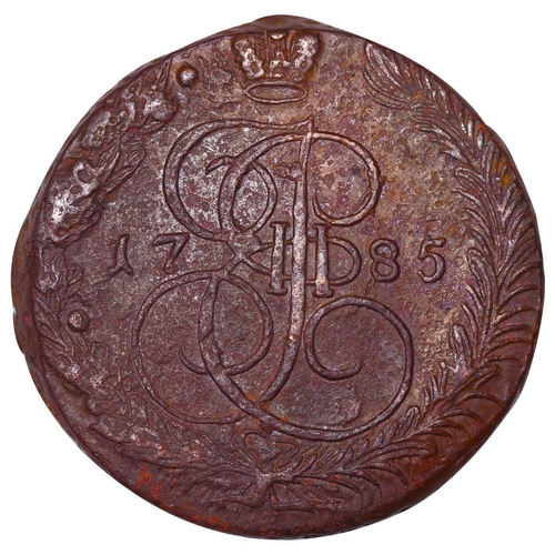 214 - Russian Empire, Empress Catherine II (1762-1796), 5 kopecks, 1785 year, Copper, 51,2 gr, C#59.3, bit... 