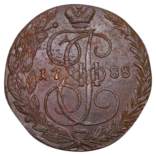 216 - Russian Empire, Empress Catherine II (1762-1796), 5 kopecks, 1788 year, Copper, 51.2 gr, C#59.3, bit... 