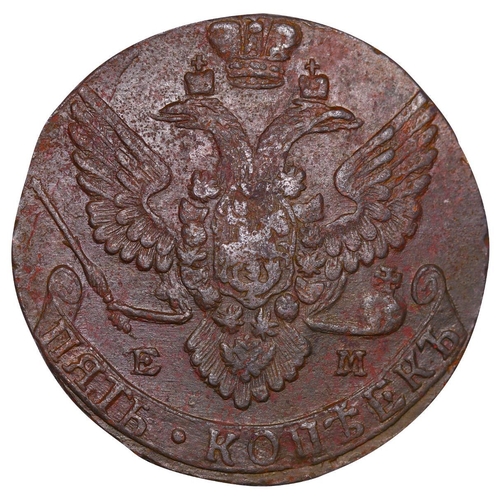 216 - Russian Empire, Empress Catherine II (1762-1796), 5 kopecks, 1788 year, Copper, 51.2 gr, C#59.3, bit... 