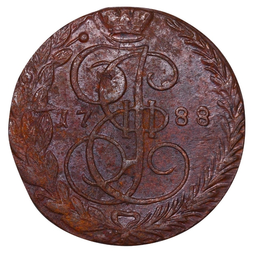 217 - Russian Empire, Empress Catherine II (1762-1796), 5 kopecks, 1788 year, Copper, 51.2 gr, C#59.3, bit... 