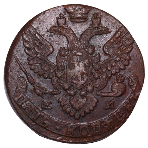 217 - Russian Empire, Empress Catherine II (1762-1796), 5 kopecks, 1788 year, Copper, 51.2 gr, C#59.3, bit... 