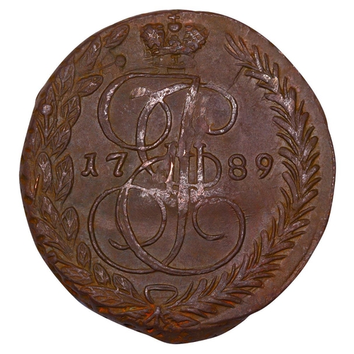 218 - Russian Empire, Empress Catherine II (1762-1796), 5 kopecks, 1789 year, Copper, 51.2 gr, C#59.3, bit... 