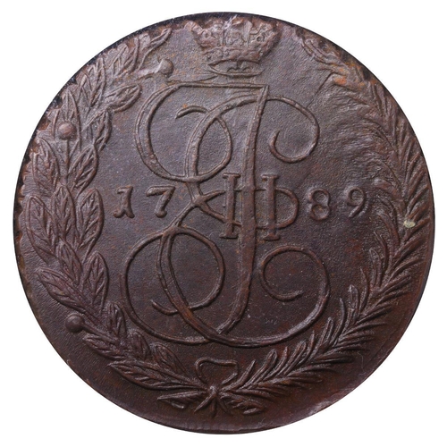 219 - Russian Empire, Empress Catherine II (1762-1796), 5 kopecks, 1789 year, Copper, 51.2 gr, C#59.3, bit... 