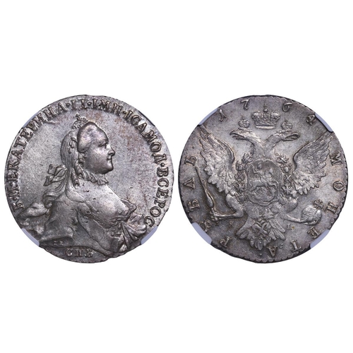 25 - Russian Empire, Empress Catherine II (1762-1796), 1 rouble, 1764 year, Silver, 24 gr, C#67.2a, bitki... 