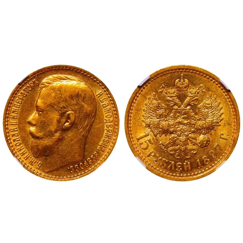 3 - Russian Empire, Emperor Nicholas II (1894-1917), 15 roubles, 1897 year, Gold, 12,9 gr, Y#65.2, bitki... 