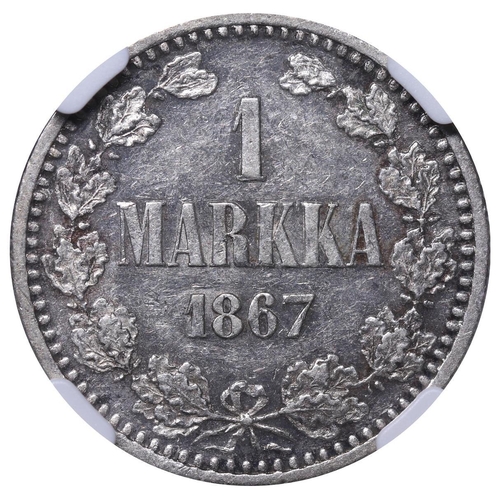 311 - Russian Empire, Finland, Emperor Alexander II (1855-1881), 1 markka, 1867 year, Silver, 5,18 gr, KM#... 