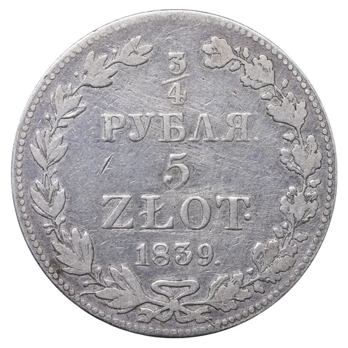 316 - Russian Empire, Poland (Polish States), Emperor Nicholas I (1825-1855), 5 zlotys/ ¾ rouble, 1839 yea... 