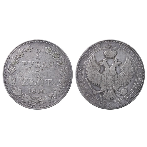 317 - Russian Empire, Poland (Polish States), Emperor Nicholas I (1825-1855), 5 zlotys/ ¾ rouble, 1840 yea... 