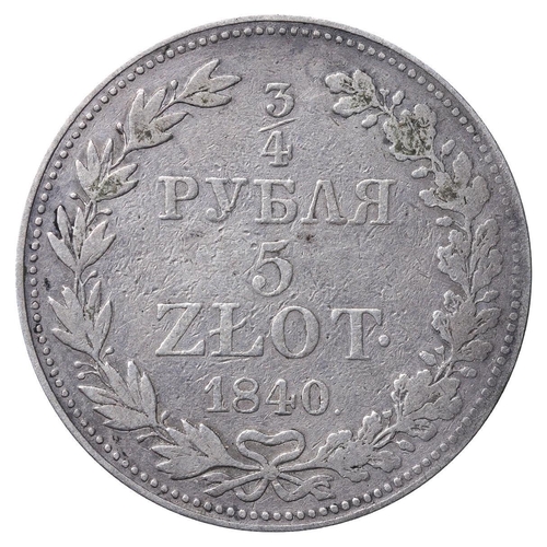 317 - Russian Empire, Poland (Polish States), Emperor Nicholas I (1825-1855), 5 zlotys/ ¾ rouble, 1840 yea... 