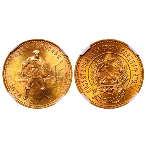 329 - Soviet Union, General Secretary Leonid Brezhnev (1964-1982), 1 chervonets, 1976 year, Gold, 8,6026 g... 