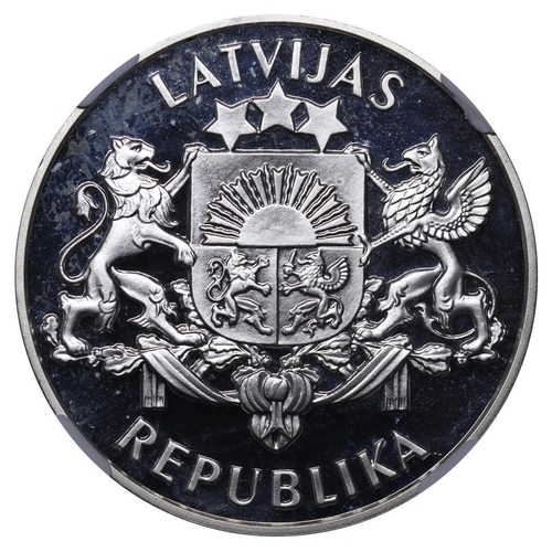 363 - Latvia, President Guntis Ulmanis (1993-1999), 10 lati, 1993 year, Silver, 25,175 gr, KM#19, 75th Ann... 