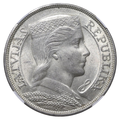 366 - Latvia, President Gustavs Zemgals (1927-1930), 5 lati, 1929 year, Silver, 25 gr, KM#9, In MS 62: 97,... 