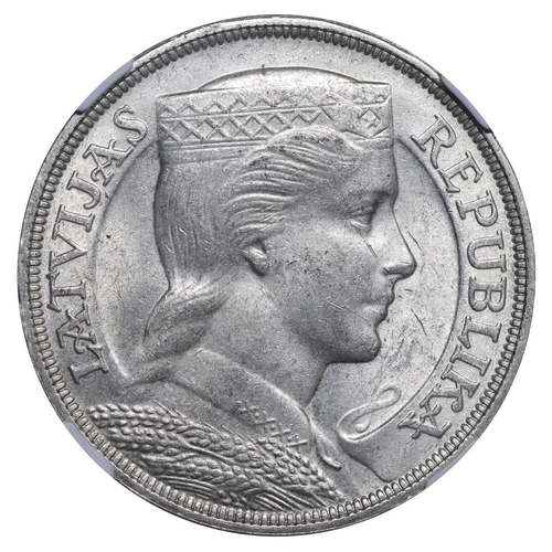 370 - Latvia, President Alberts Kviesis (1930-1936), 5 lati, 1931 year, Silver, 25 gr, KM#9, In MS 62: 228... 