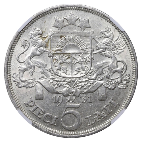 372 - Latvia, President Alberts Kviesis (1930-1936), 5 lati, 1931 year, Silver, 25 gr, KM#9, In MS 60: 3, ... 