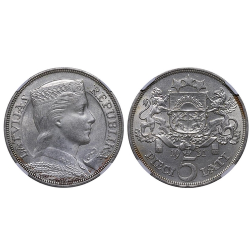 373 - Latvia, President Alberts Kviesis (1930-1936), 5 lati, 1931 year, Silver, 25 gr, KM#9, In UNC DETAIL... 