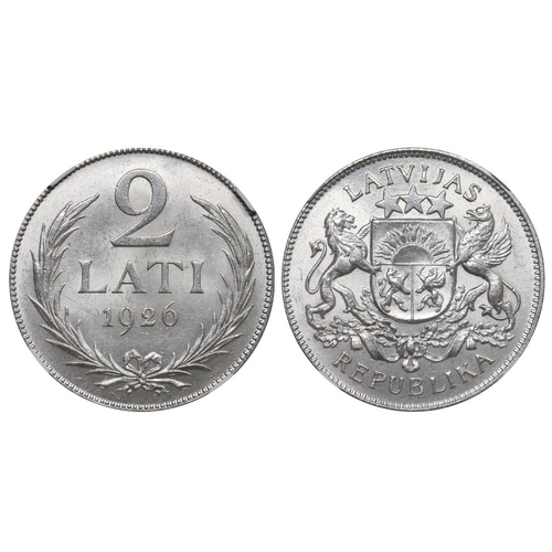 378 - Latvia, President Janis Chakste (1922-1927), 2 lati, 1926 year, Silver, 10 gr, KM#8, In MS 63: 51, I... 