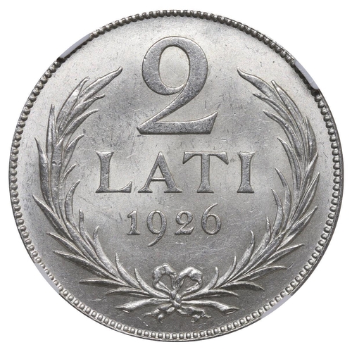 378 - Latvia, President Janis Chakste (1922-1927), 2 lati, 1926 year, Silver, 10 gr, KM#8, In MS 63: 51, I... 