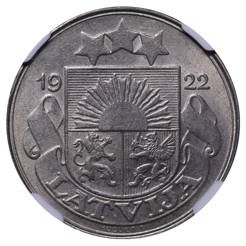 381 - Latvia, President Janis Chakste (1922-1927), 50 santimu, 1922 year, Nickel, 6,5 gr, KM#6, In MS 65: ... 