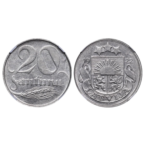 384 - Latvia, President Janis Chakste (1922-1927), 20 santimu, 1922 year, Nickel, 4 gr, KM#5, In AU 58: 8,... 