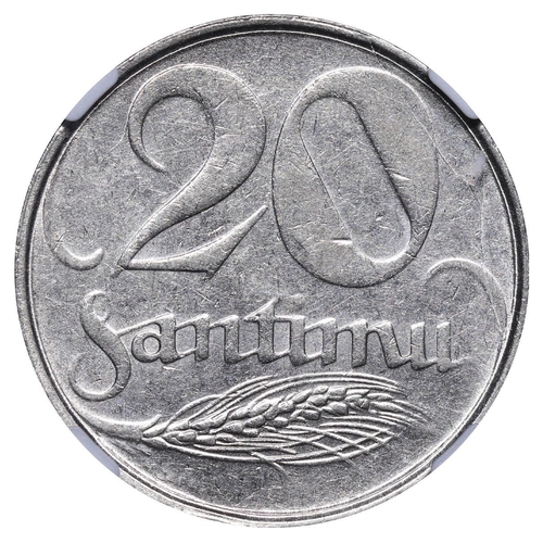 384 - Latvia, President Janis Chakste (1922-1927), 20 santimu, 1922 year, Nickel, 4 gr, KM#5, In AU 58: 8,... 