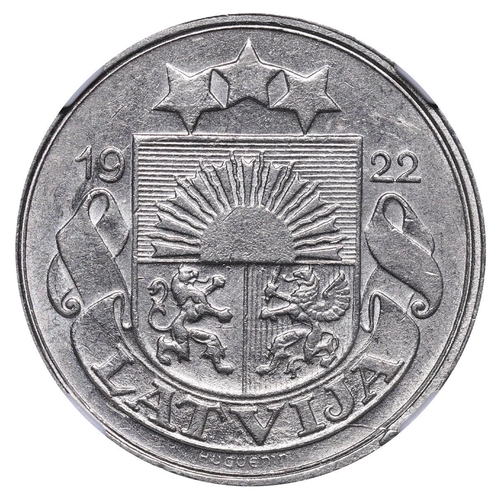 384 - Latvia, President Janis Chakste (1922-1927), 20 santimu, 1922 year, Nickel, 4 gr, KM#5, In AU 58: 8,... 