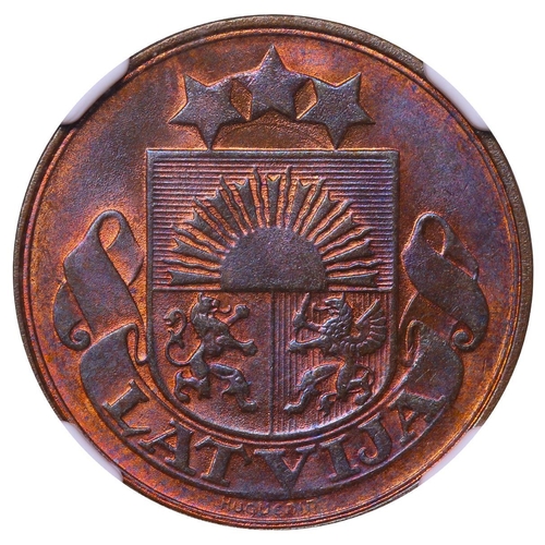 387 - Latvia, President Janis Chakste (1922-1927), 5 santimi, 1922 year, Bronze, 3 gr, KM#3, In MS 63 BN: ... 