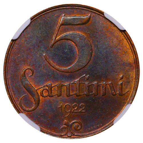 389 - Latvia, President Janis Chakste (1922-1927), 5 santimi, 1922 year, Bronze, 3 gr, KM#3, In MS 63 BN: ... 