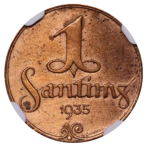 397 - Latvia, President Alberts Kviesis (1930-1936), 1 santims, 1935 year, Bronze, 1,8 gr, KM#1, In UNC DE... 