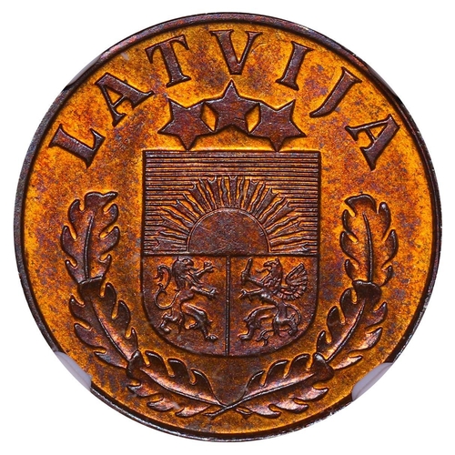 398 - Latvia, President Karlis Ulmanis (1936-1940), 1 santims, 1937 year, Bronze, 1,8 gr, KM#10, In MS 64 ... 