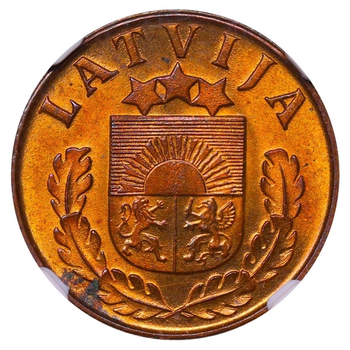 399 - Latvia, President Karlis Ulmanis (1936-1940), 1 santims, 1937 year, Bronze, 1,8 gr, KM#10, In MS 64 ... 