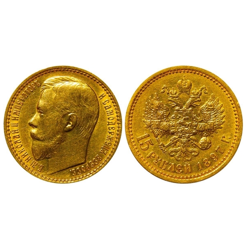 4 - Russian Empire, Emperor Nicholas II (1894-1917), 15 roubles, 1897 year, Gold, 12,9 gr, Y#65.2, bitki... 