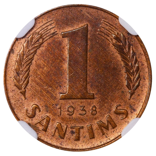 401 - Latvia, President Karlis Ulmanis (1936-1940), 1 santims, 1938 year, Bronze, 1,8 gr, KM#10, In UNC DE... 