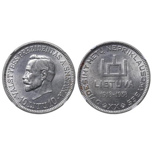 403 - Antanas Smetona (1926-1940), 10 litu, 1938 year, Silver, 18 gr, KM#84, 20th anniversary of the Repub... 