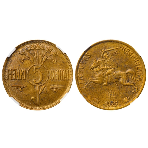 405 - Lithuania, President Aleksandras Stulginskis (1919-1926), 5 centai, 1925 year, Aluminium bronze, 2,1... 